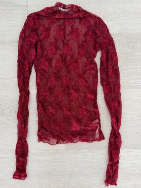 Free People Burgundy Floral Lace Top